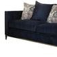 95" Blue Velvet And Black Sofa With Five Toss Pillows By Homeroots