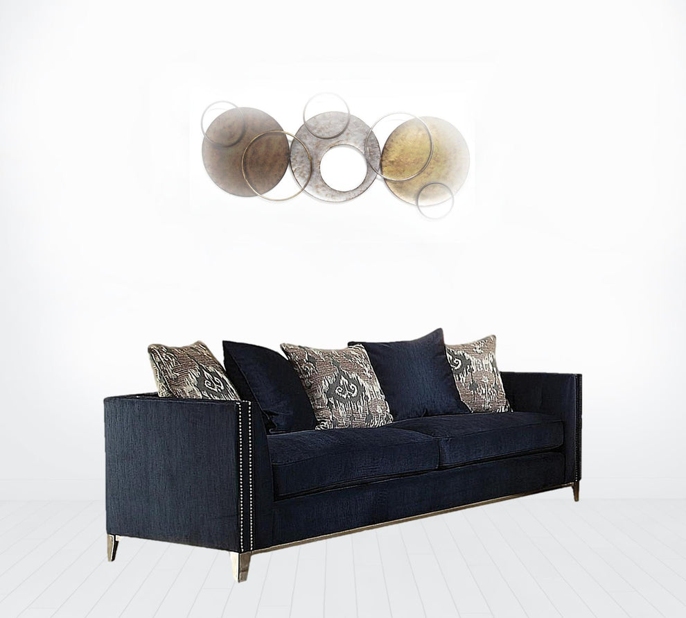 95" Blue Velvet And Black Sofa With Five Toss Pillows By Homeroots | Sofas | Modishstore - 2