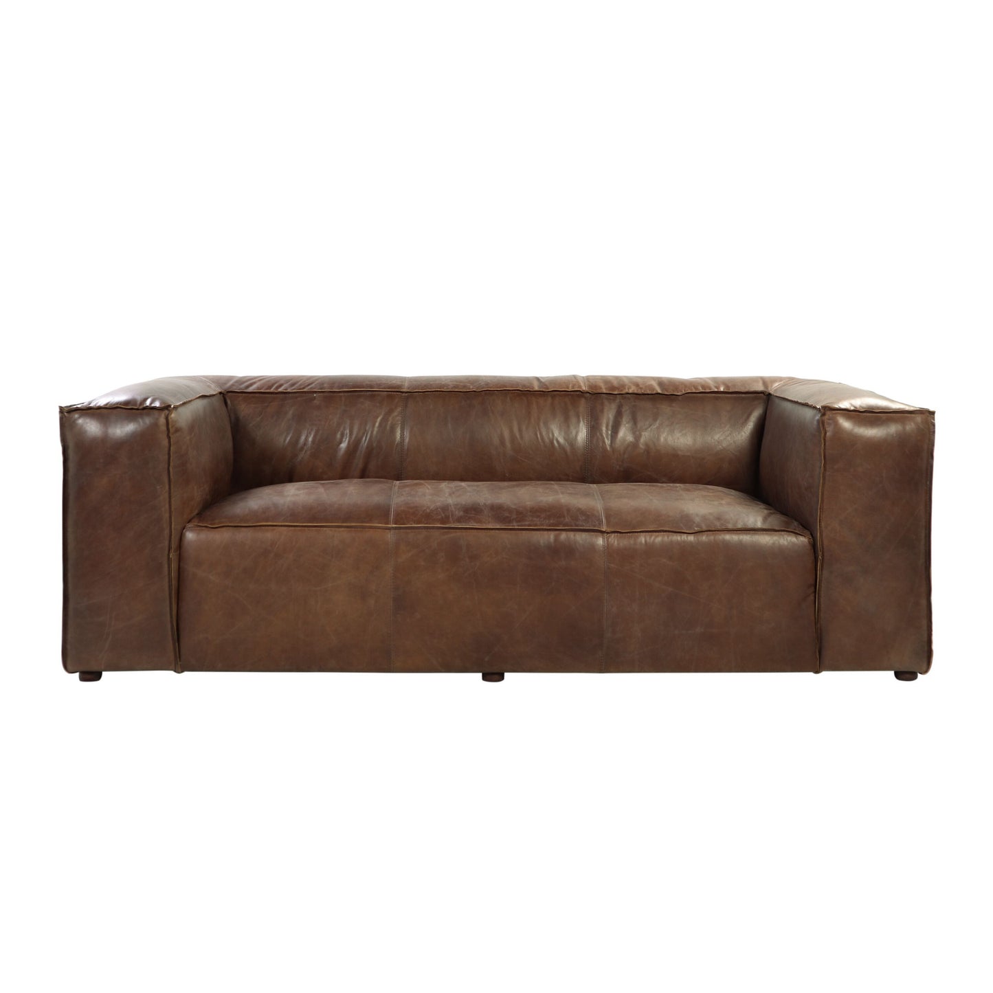 98" Brown Top Grain Leather And Black Sofa By Homeroots
