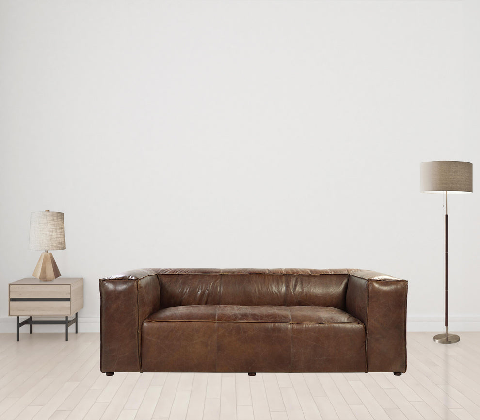 98" Brown Top Grain Leather And Black Sofa By Homeroots | Sofas | Modishstore - 4