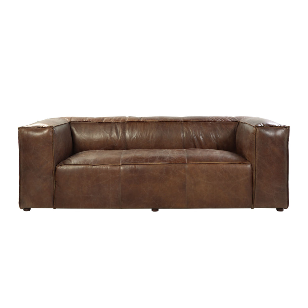 98" Brown Top Grain Leather And Black Sofa By Homeroots | Sofas | Modishstore - 3