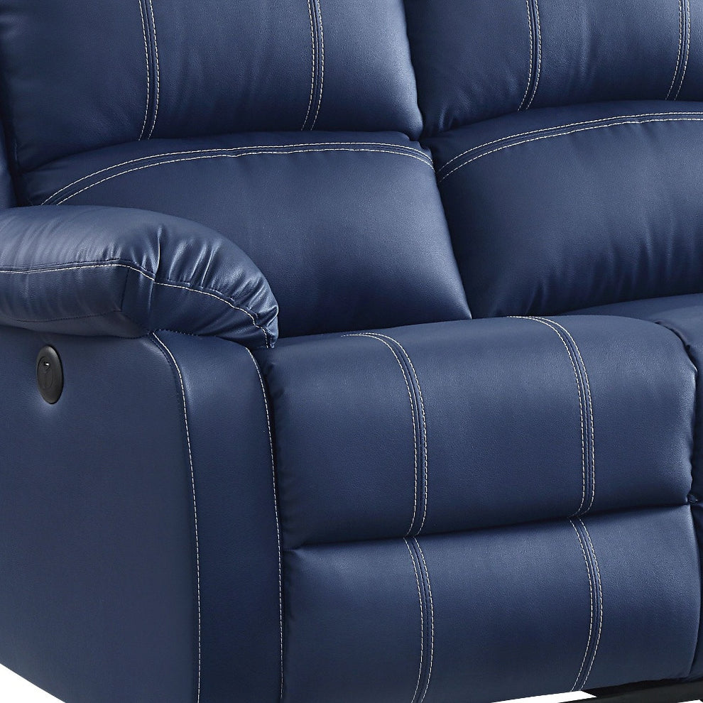 81" Blue Faux Leather And Black Usb Sofa By Homeroots | Sofas | Modishstore - 5