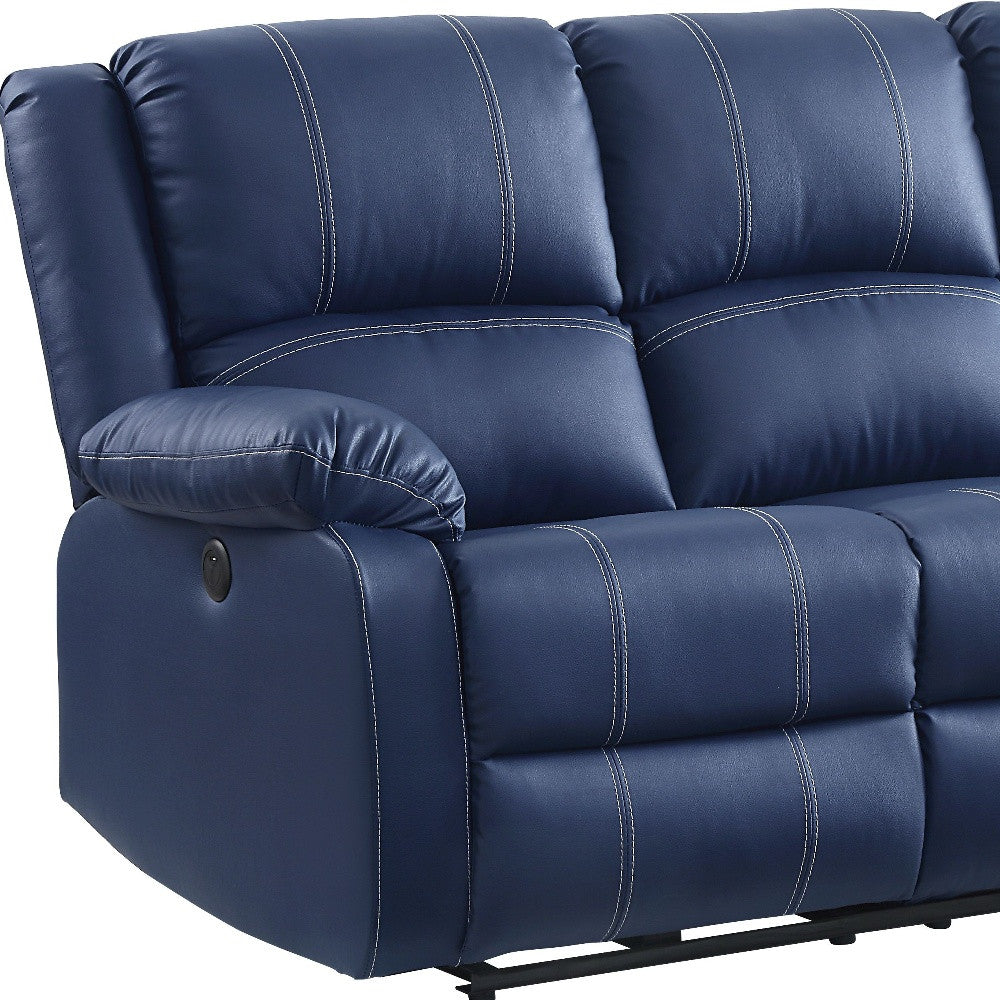 81" Blue Faux Leather And Black Usb Sofa By Homeroots | Sofas | Modishstore - 4