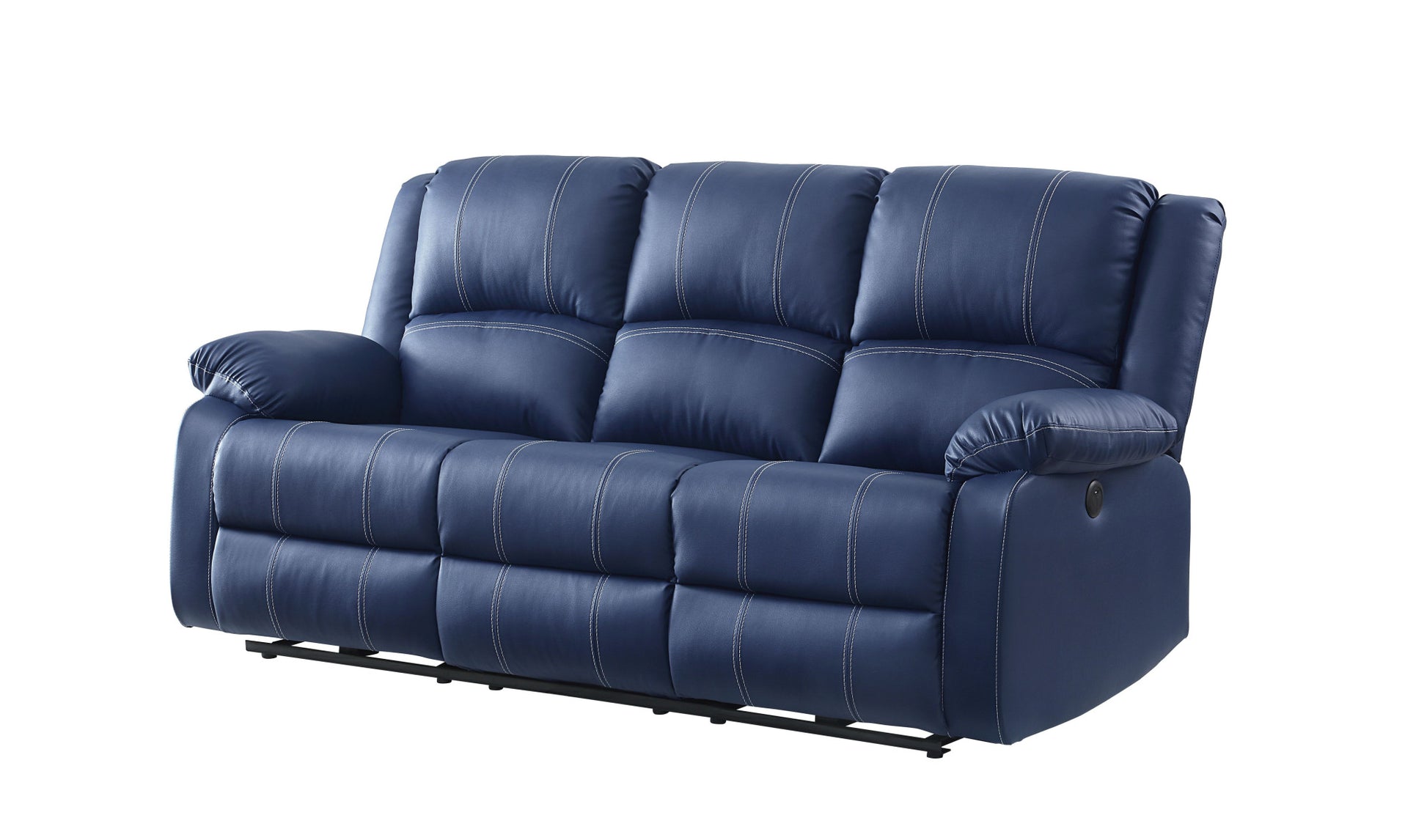 81" Blue Faux Leather And Black Usb Sofa By Homeroots | Sofas | Modishstore - 2