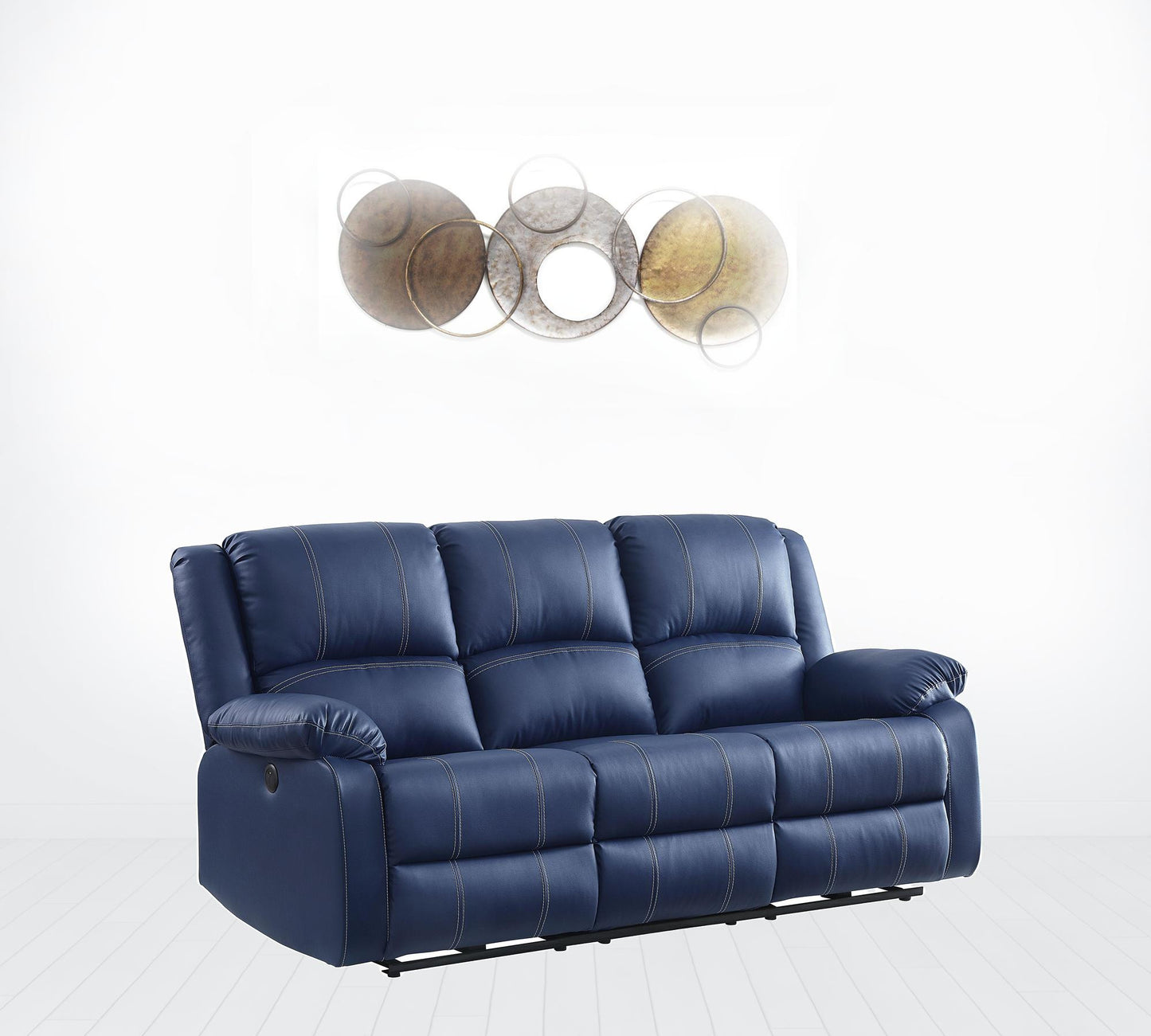 81" Blue Faux Leather And Black Usb Sofa By Homeroots | Sofas | Modishstore - 3