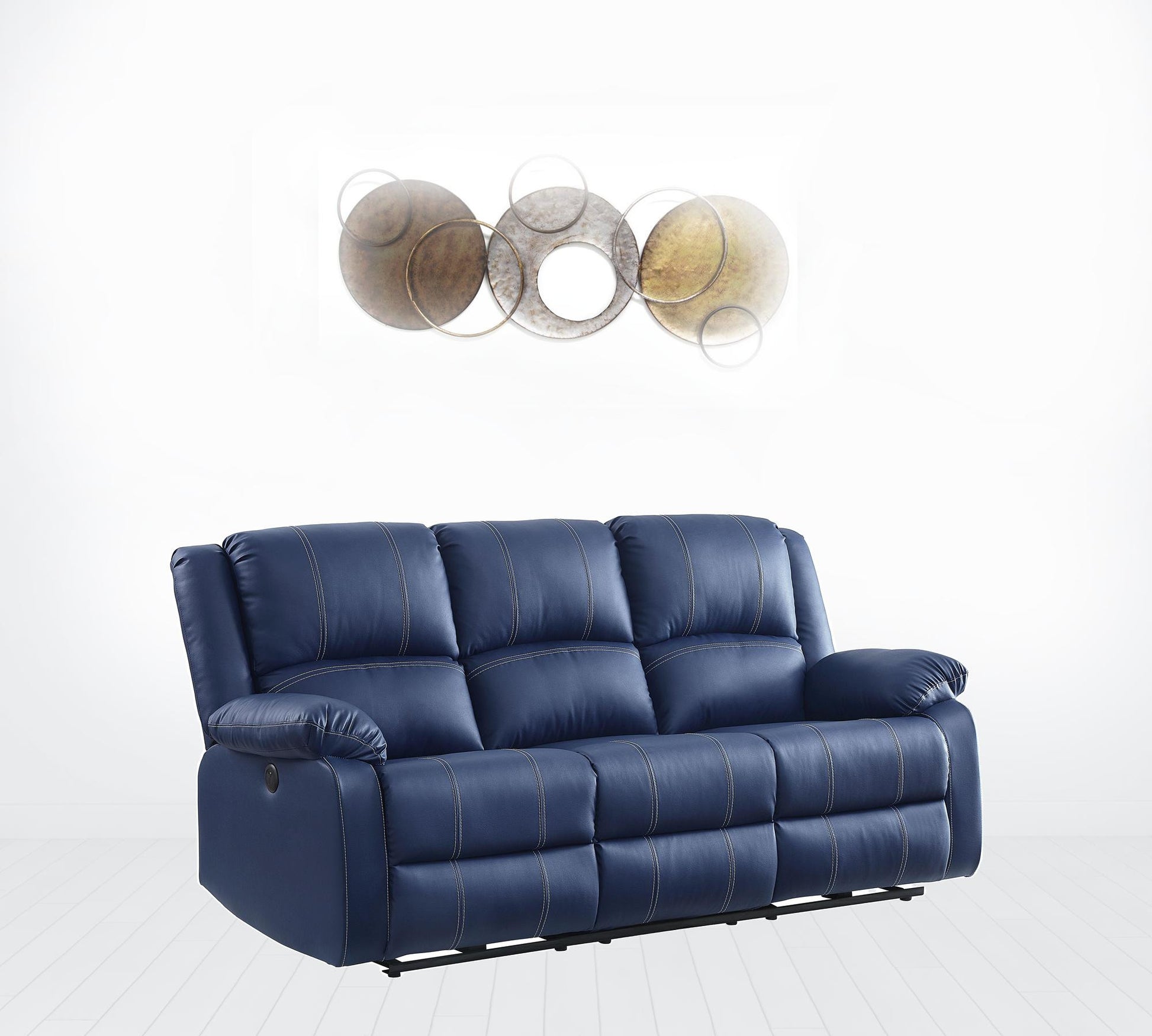 81" Blue Faux Leather And Black Usb Sofa By Homeroots | Sofas | Modishstore - 3