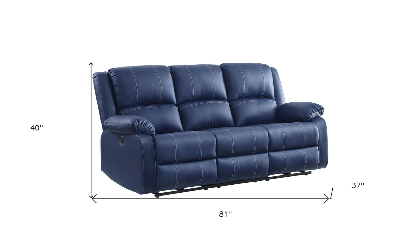 81" Blue Faux Leather And Black Usb Sofa By Homeroots