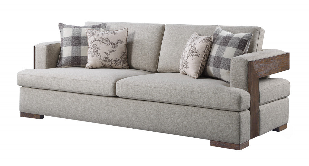 92" Fabric Linen And Brown Sofa With Four Toss Pillows By Homeroots | Sofas | Modishstore