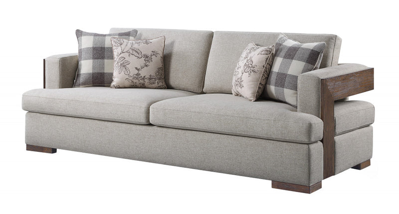 92" Fabric Linen And Brown Sofa With Four Toss Pillows By Homeroots | Sofas | Modishstore