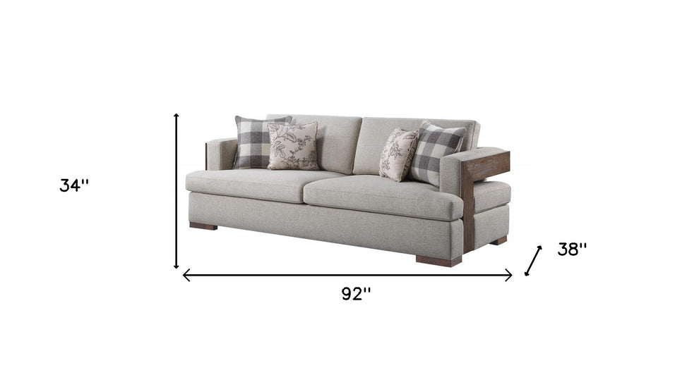 92" Fabric Linen And Brown Sofa With Four Toss Pillows By Homeroots | Sofas | Modishstore - 5