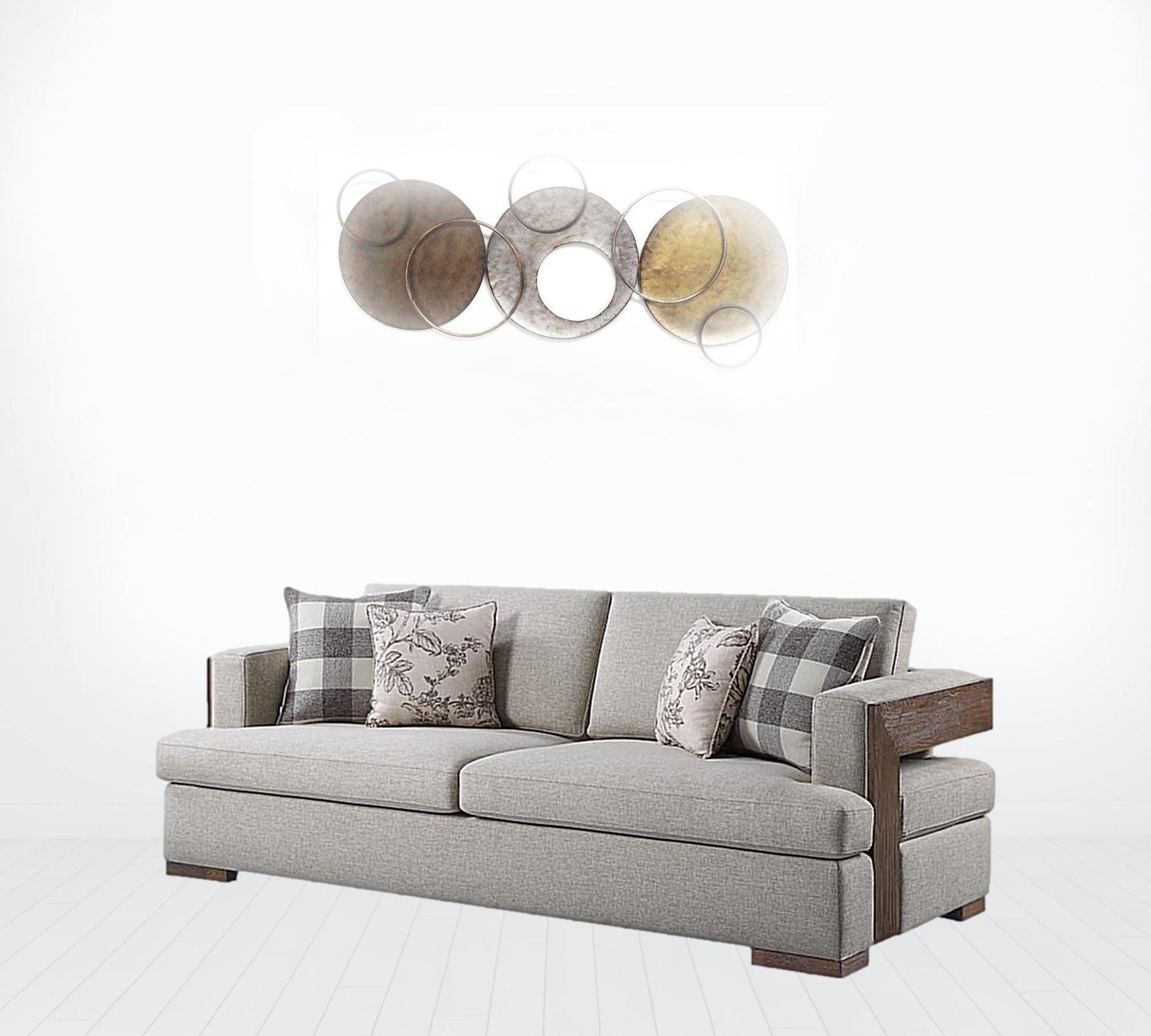 92" Fabric Linen And Brown Sofa With Four Toss Pillows By Homeroots | Sofas | Modishstore - 2