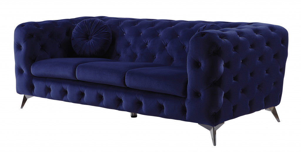 90" Blue Velvet And Black Sofa By Homeroots | Sofas | Modishstore