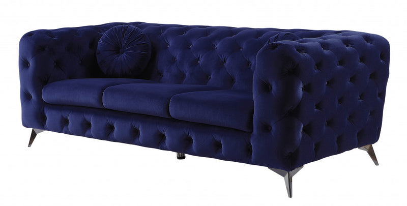 90" Blue Velvet And Black Sofa By Homeroots | Sofas | Modishstore