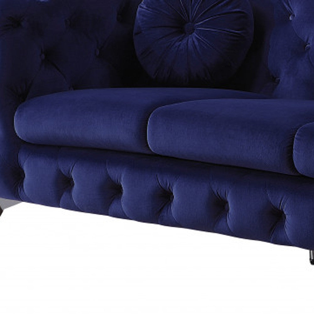 90" Blue Velvet And Black Sofa By Homeroots | Sofas | Modishstore - 3