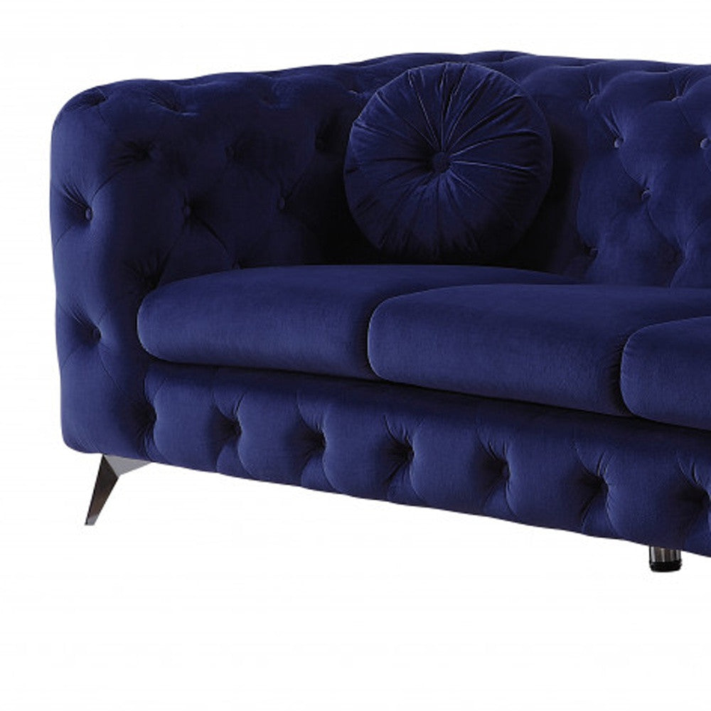 90" Blue Velvet And Black Sofa By Homeroots | Sofas | Modishstore - 4
