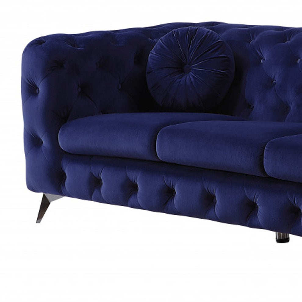 90" Blue Velvet And Black Sofa By Homeroots | Sofas | Modishstore - 4