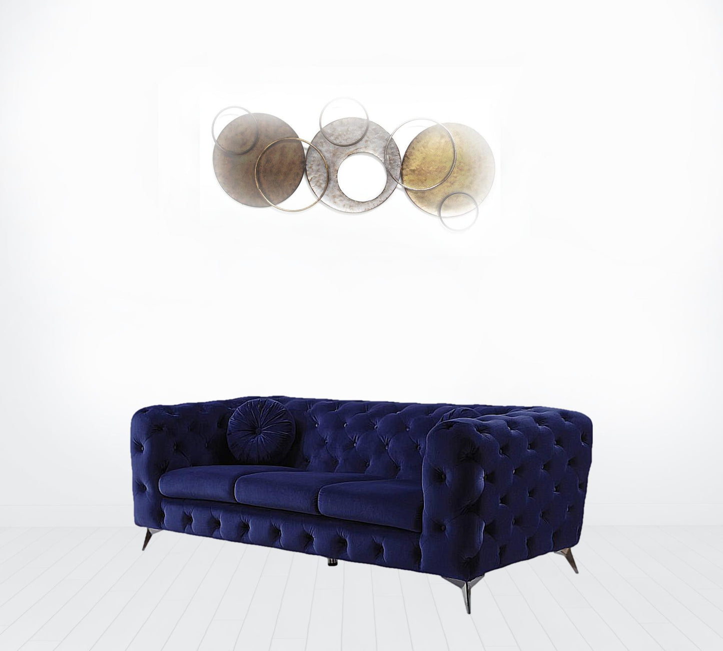 90" Blue Velvet And Black Sofa By Homeroots | Sofas | Modishstore - 2