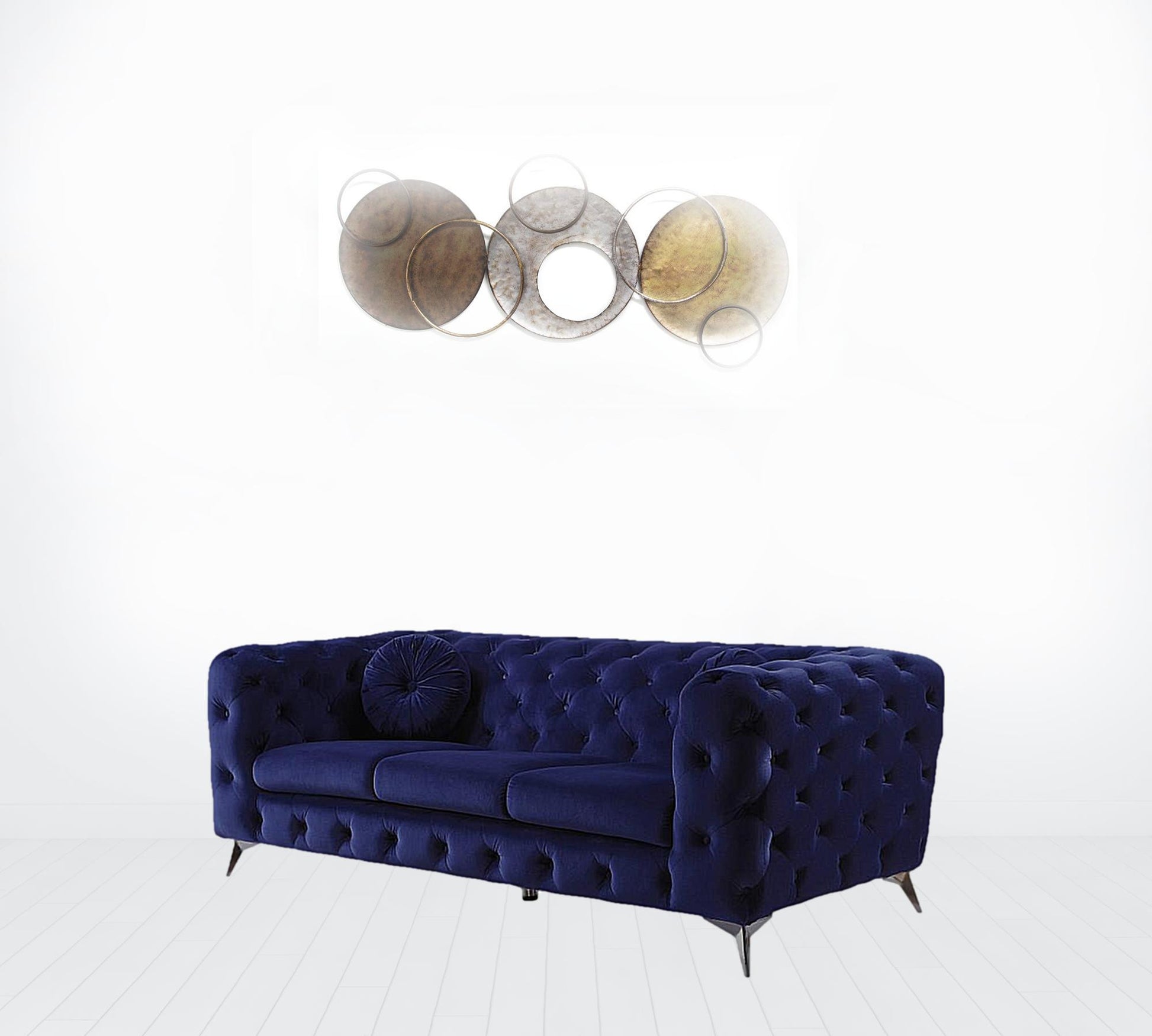 90" Blue Velvet And Black Sofa By Homeroots | Sofas | Modishstore - 2
