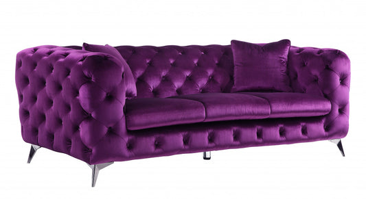 90" Purple Velvet And Black Sofa By Homeroots