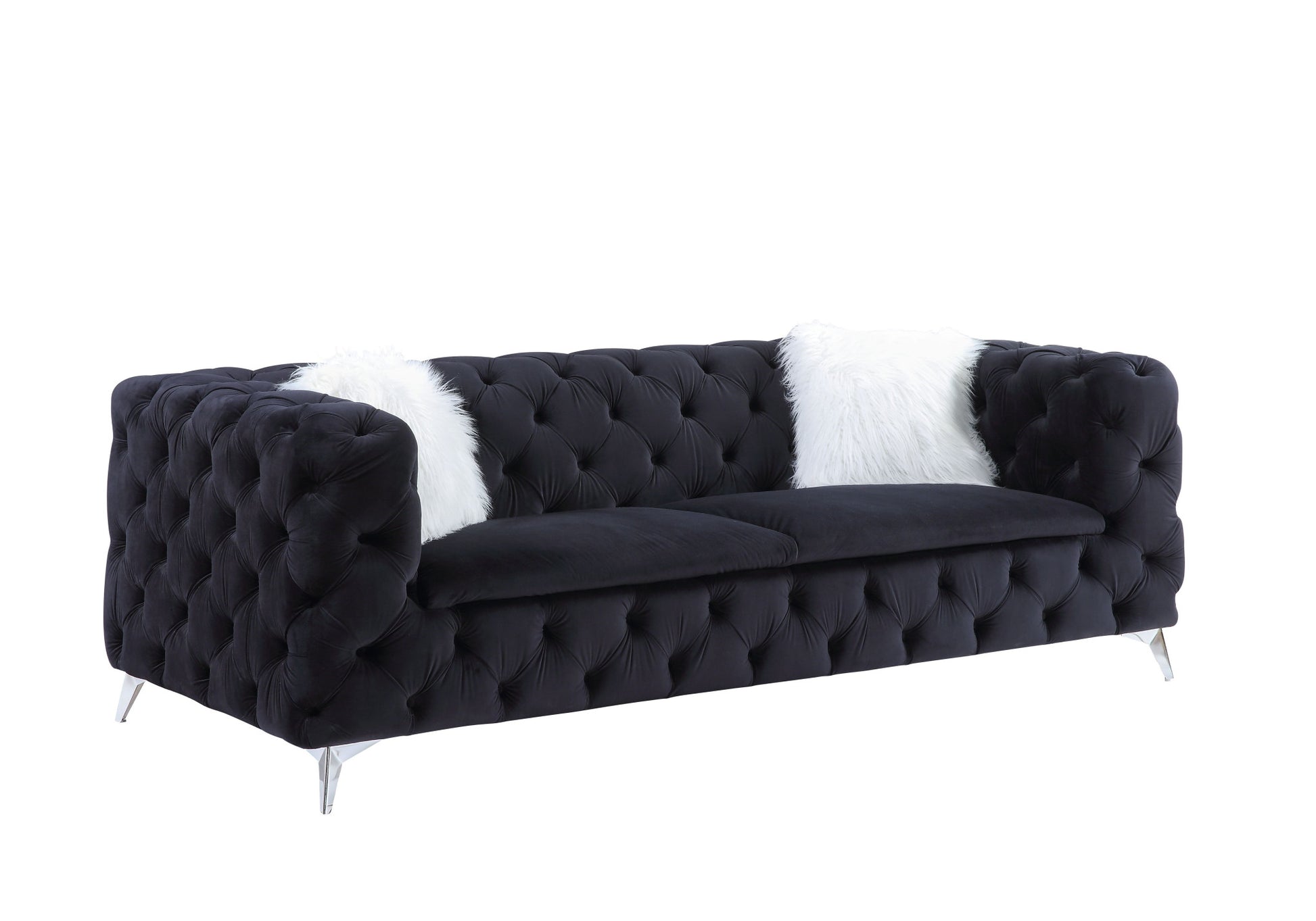 91" Black Velvet And Silver Sofa With Two Toss Pillows By Homeroots | Sofas | Modishstore - 2