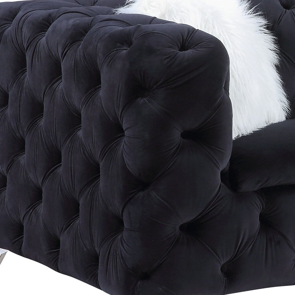 91" Black Velvet And Silver Sofa With Two Toss Pillows By Homeroots | Sofas | Modishstore - 4