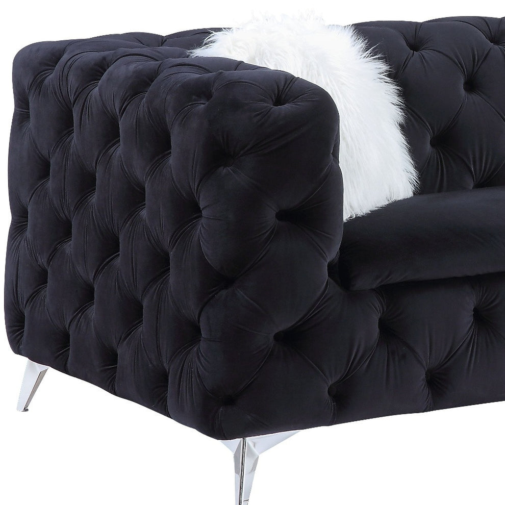 91" Black Velvet And Silver Sofa With Two Toss Pillows By Homeroots | Sofas | Modishstore - 5