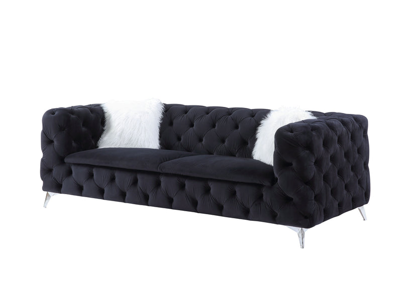 91" Black Velvet And Silver Sofa With Two Toss Pillows By Homeroots | Sofas | Modishstore