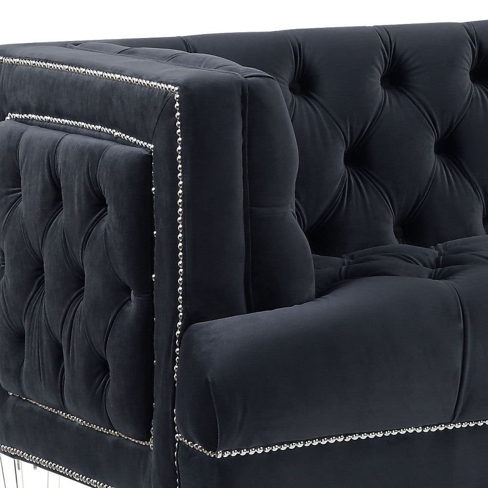 88" Charcoal Velvet And Black Sofa By Homeroots