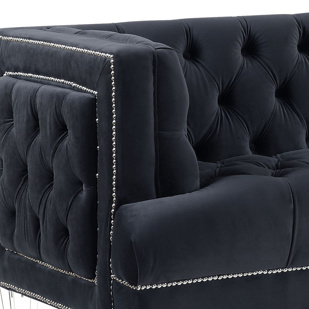 88" Charcoal Velvet And Black Sofa By Homeroots | Sofas | Modishstore - 4