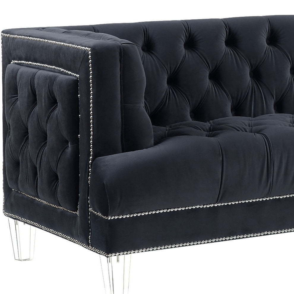 88" Charcoal Velvet And Black Sofa By Homeroots | Sofas | Modishstore - 5