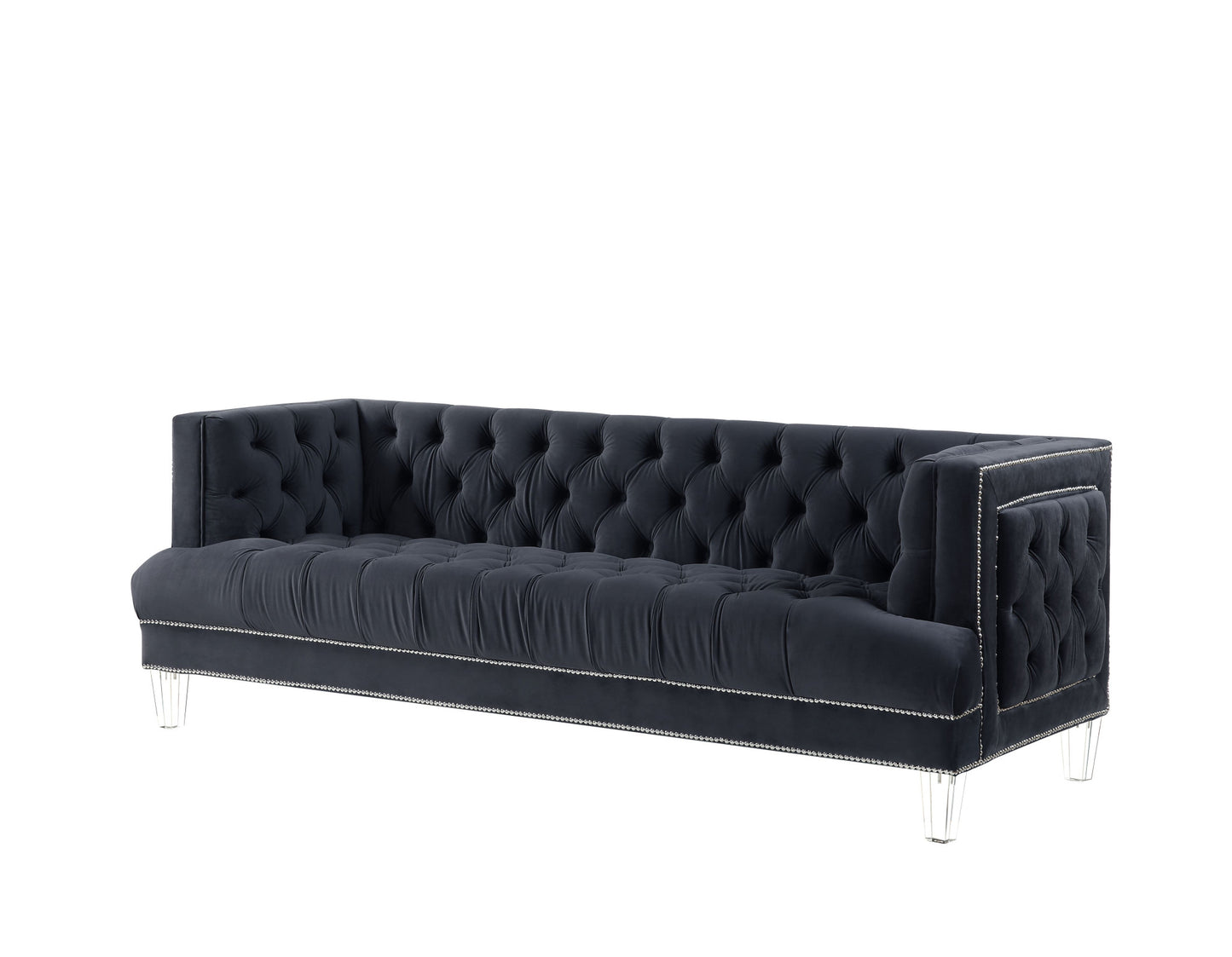 88" Charcoal Velvet And Black Sofa By Homeroots | Sofas | Modishstore - 2