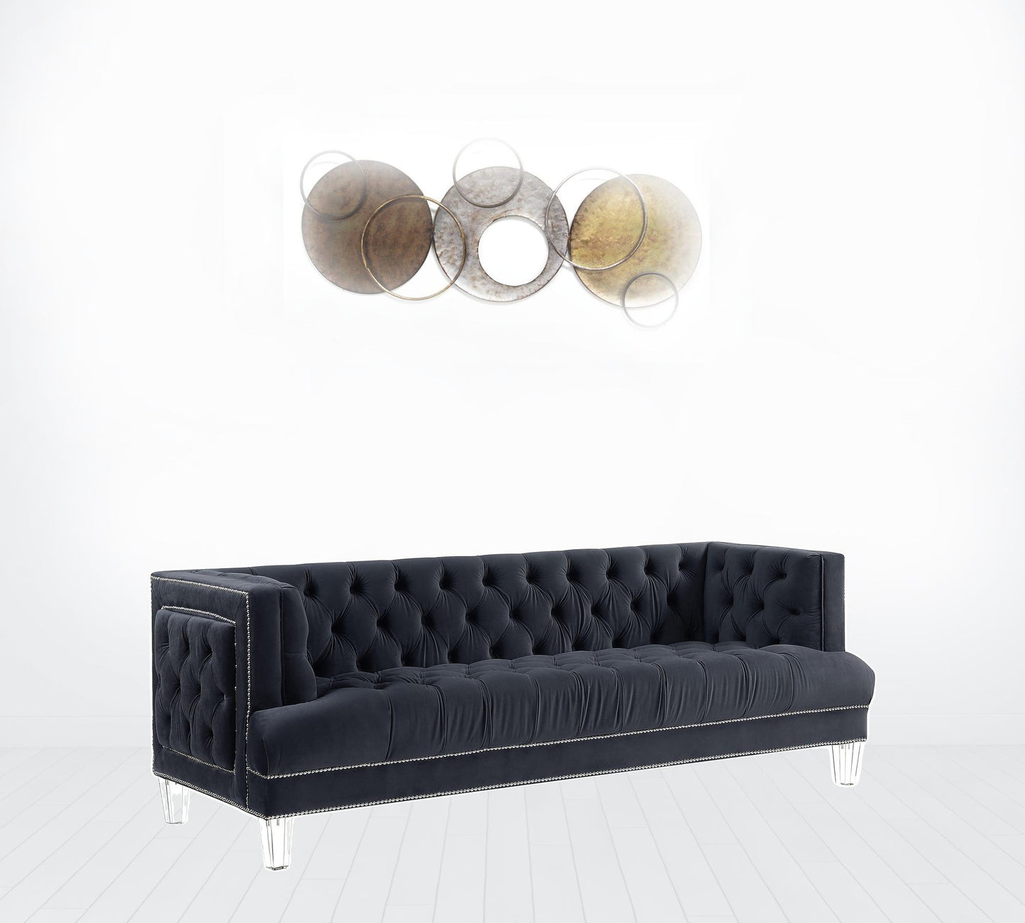 88" Charcoal Velvet And Black Sofa By Homeroots | Sofas | Modishstore - 3