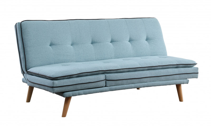 72" Blue Linen And Brown Sofa By Homeroots | Sofas | Modishstore