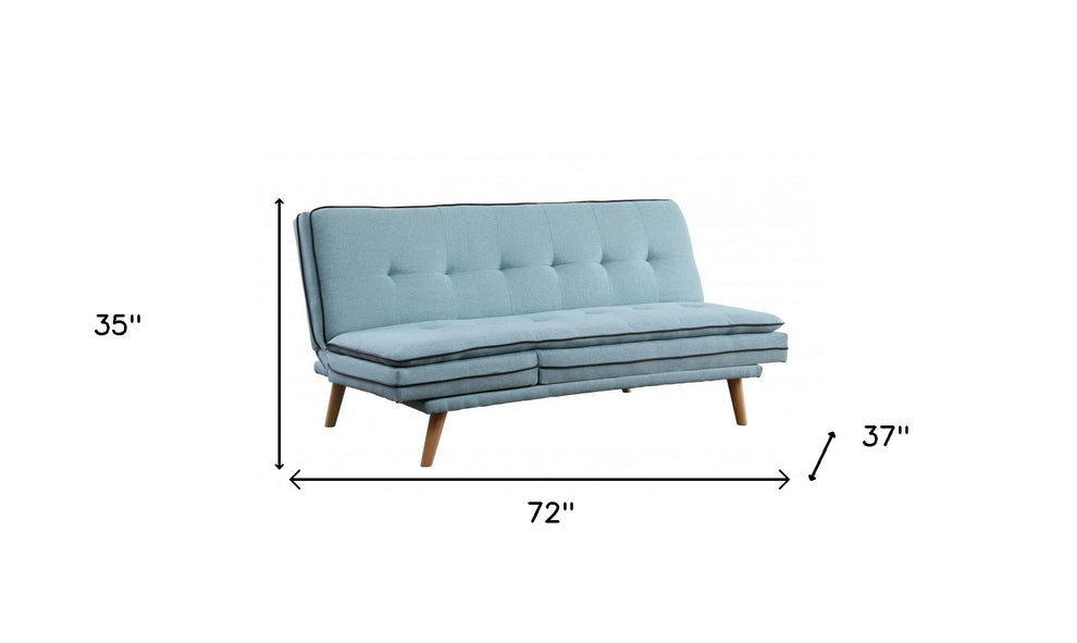 72" Blue Linen And Brown Sofa By Homeroots | Sofas | Modishstore - 5