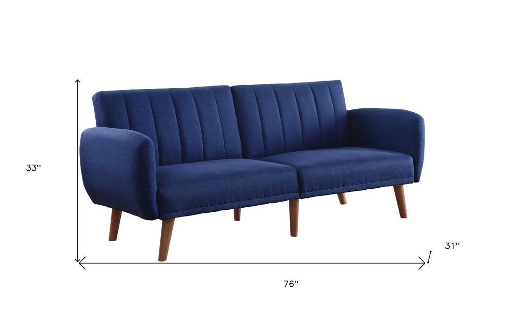 76" Blue Linen And Wood Brown Sleeper Sofa By Homeroots | Sofas | Modishstore - 6