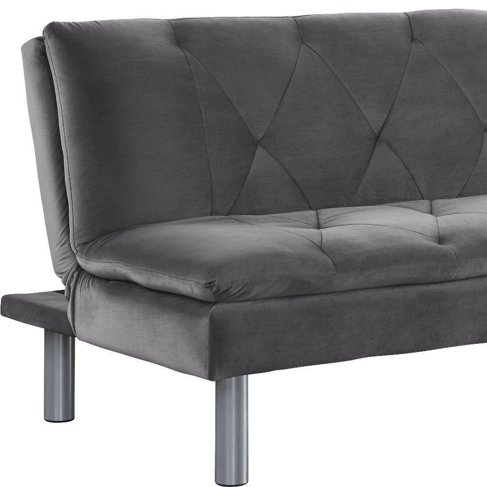 66" Gray Velvet And Silver Sleeper Sofa By Homeroots | Sofas | Modishstore - 4