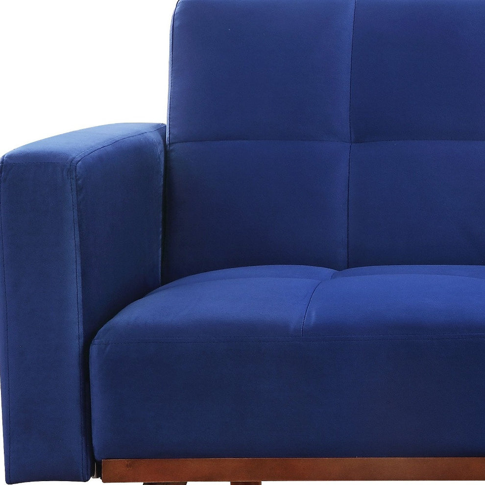 76" Blue Velvet And NAtural Sleeper Sofa By Homeroots | Sofas | Modishstore - 3