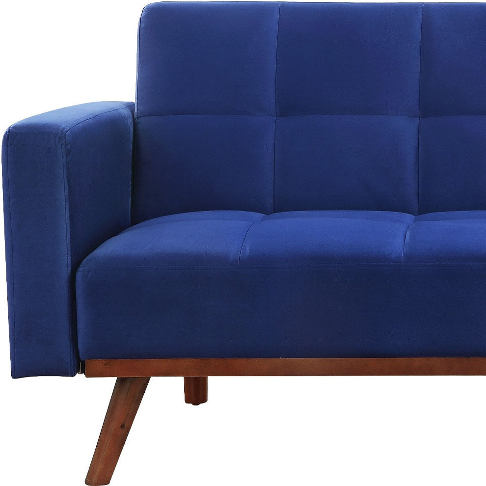 76" Blue Velvet And NAtural Sleeper Sofa By Homeroots | Sofas | Modishstore - 4