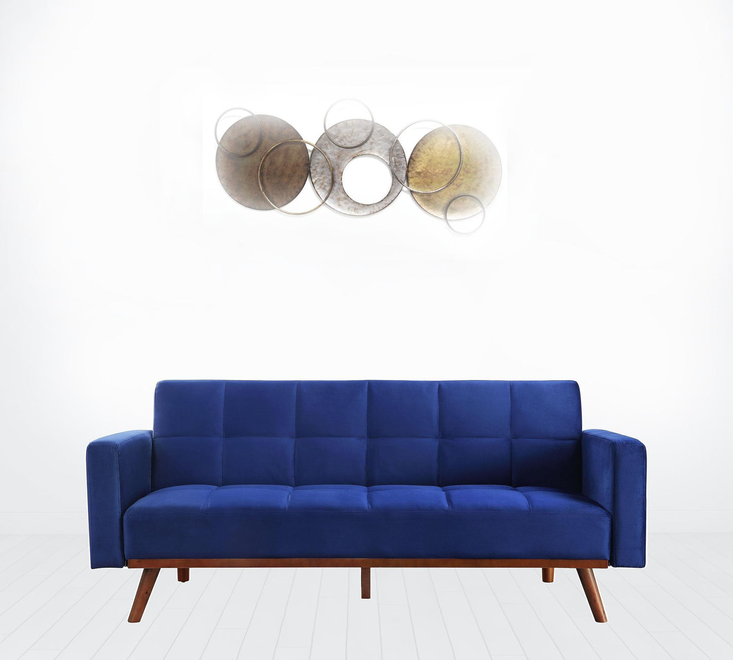 76" Blue Velvet And NAtural Sleeper Sofa By Homeroots | Sofas | Modishstore - 2