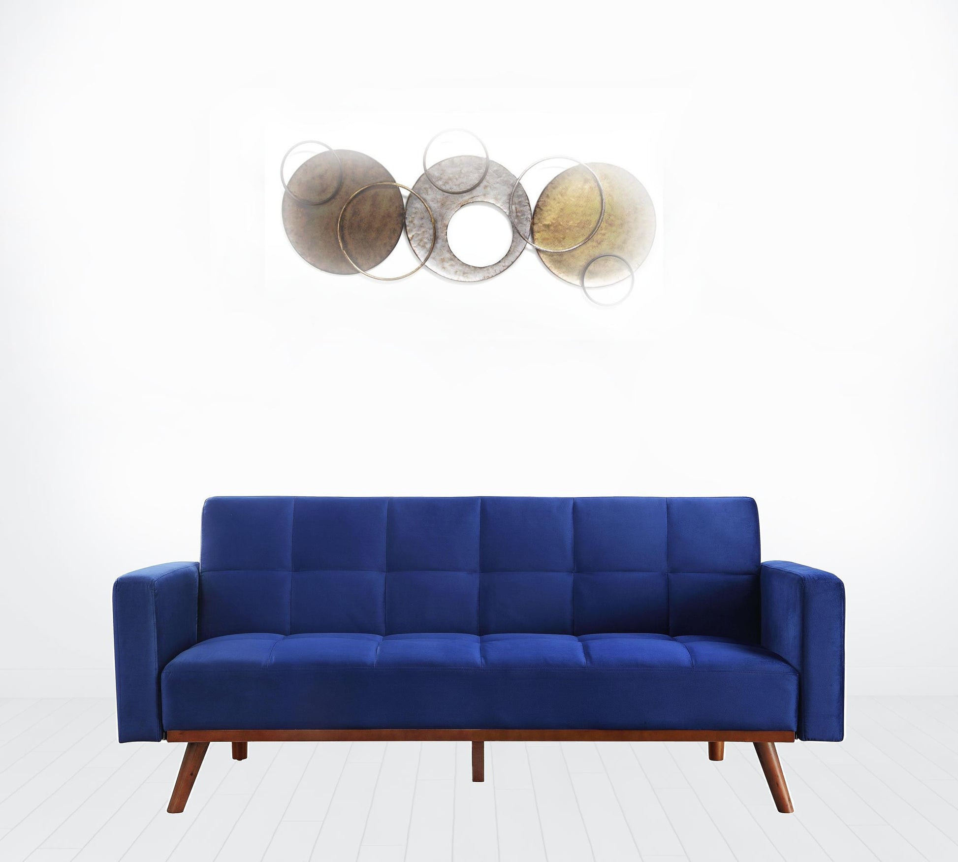 76" Blue Velvet And NAtural Sleeper Sofa By Homeroots | Sofas | Modishstore - 2