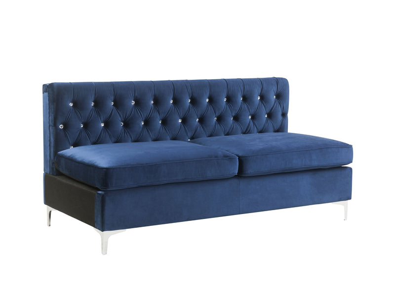 69" Blue Velvet And Silver Sofa With Two Toss Pillows By Homeroots | Sofas | Modishstore