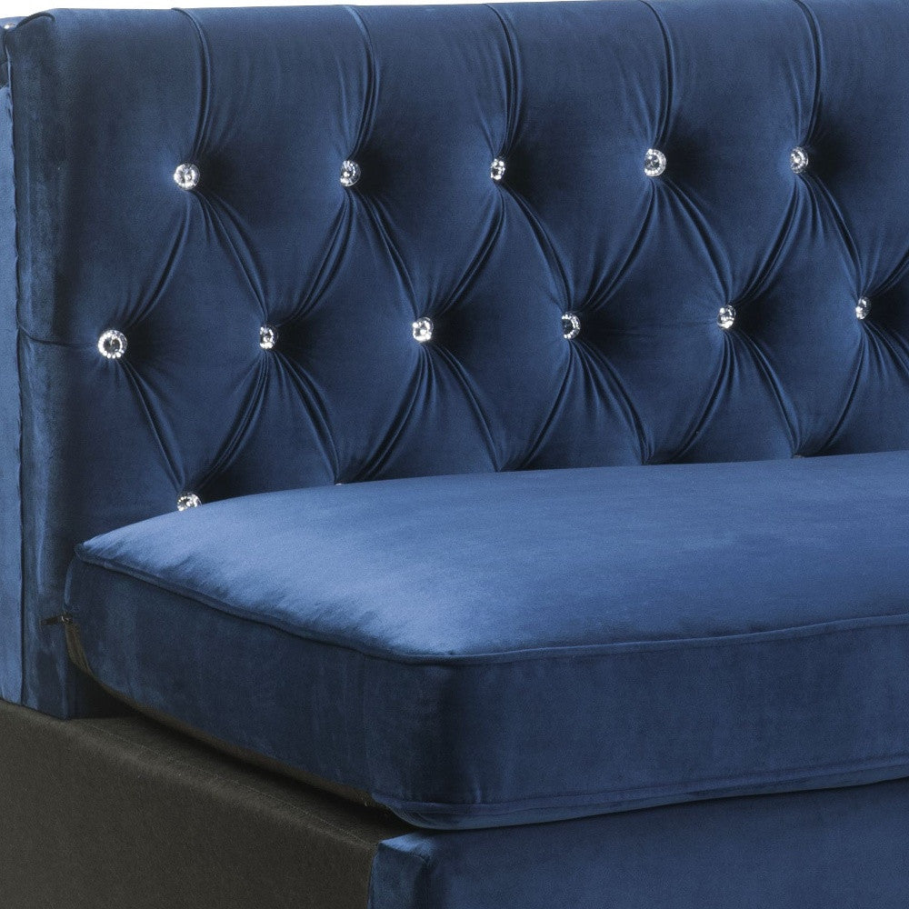 69" Blue Velvet And Silver Sofa With Two Toss Pillows By Homeroots | Sofas | Modishstore - 5