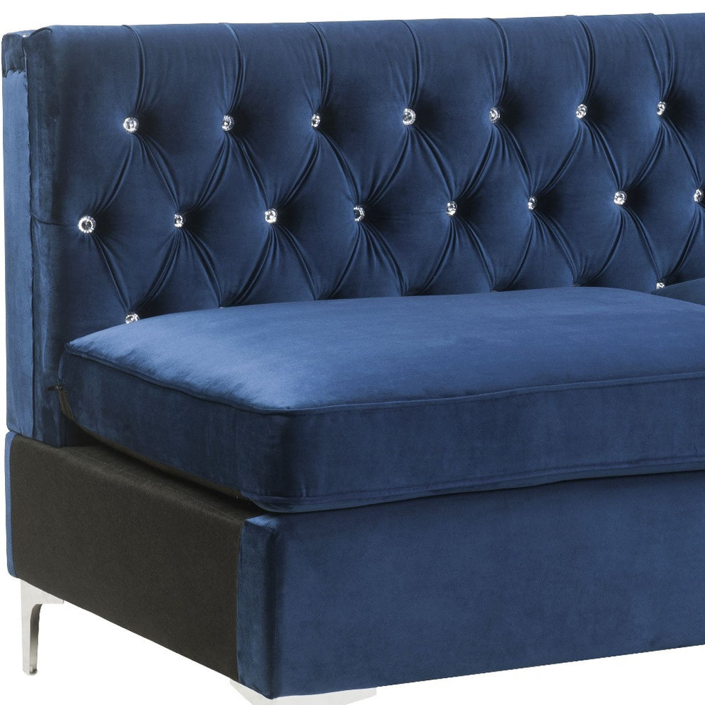 69" Blue Velvet And Silver Sofa With Two Toss Pillows By Homeroots | Sofas | Modishstore - 4