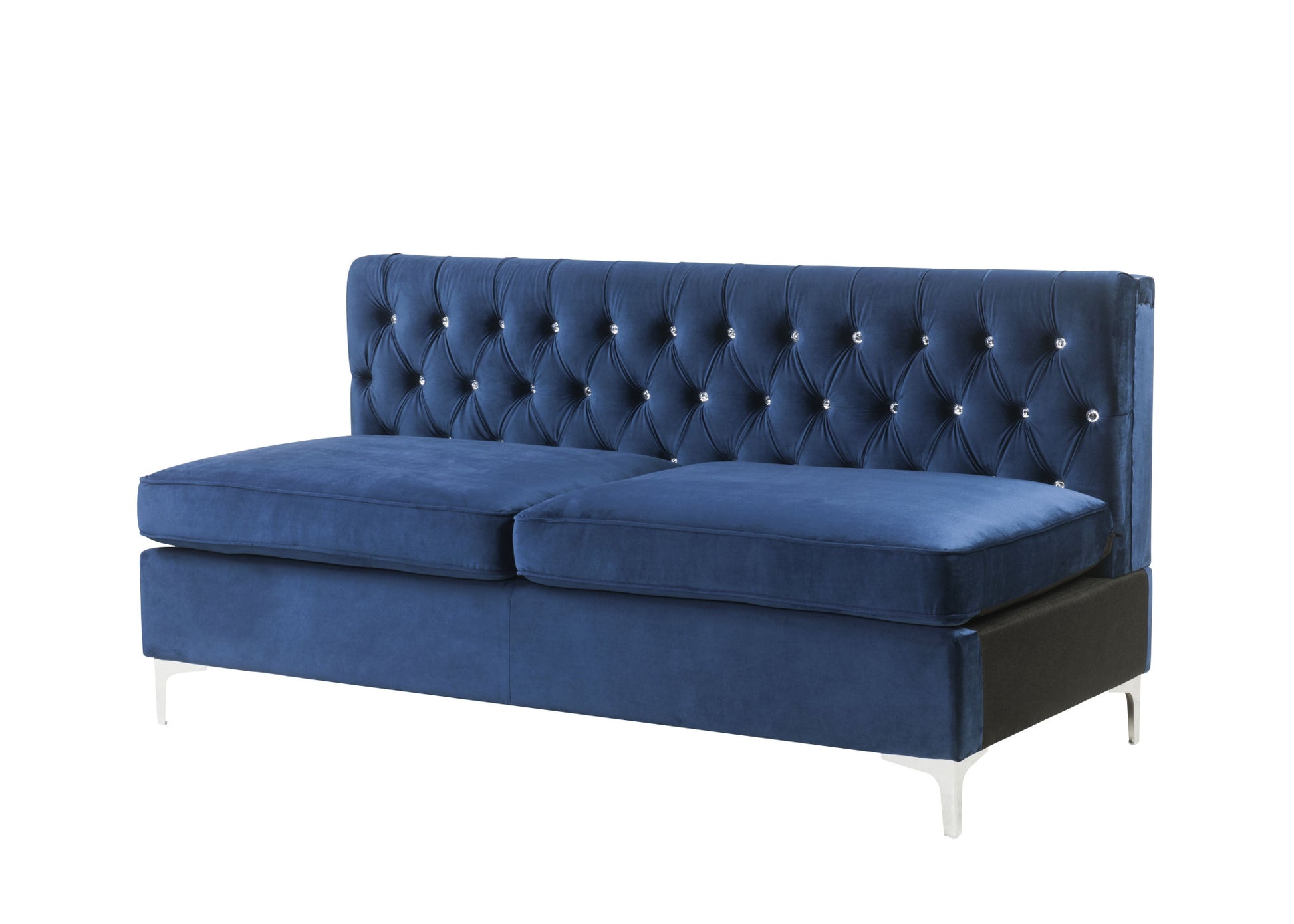 69" Blue Velvet And Silver Sofa With Two Toss Pillows By Homeroots | Sofas | Modishstore - 2