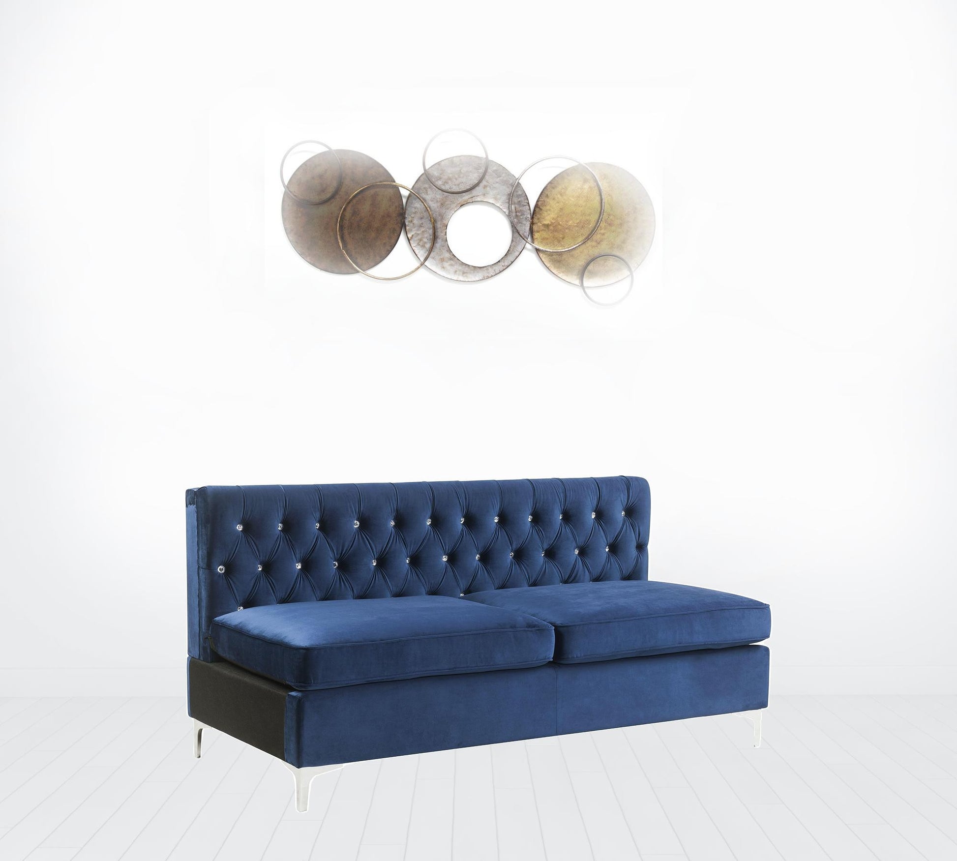 69" Blue Velvet And Silver Sofa With Two Toss Pillows By Homeroots | Sofas | Modishstore - 3