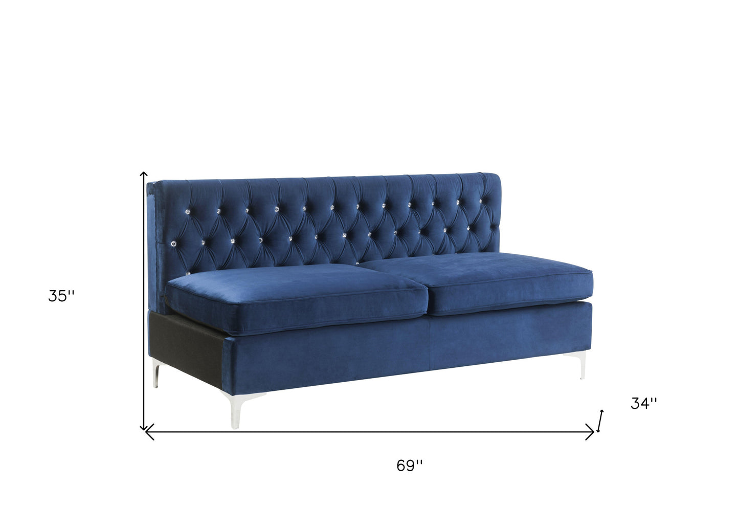 69" Blue Velvet And Silver Sofa With Two Toss Pillows By Homeroots | Sofas | Modishstore - 6
