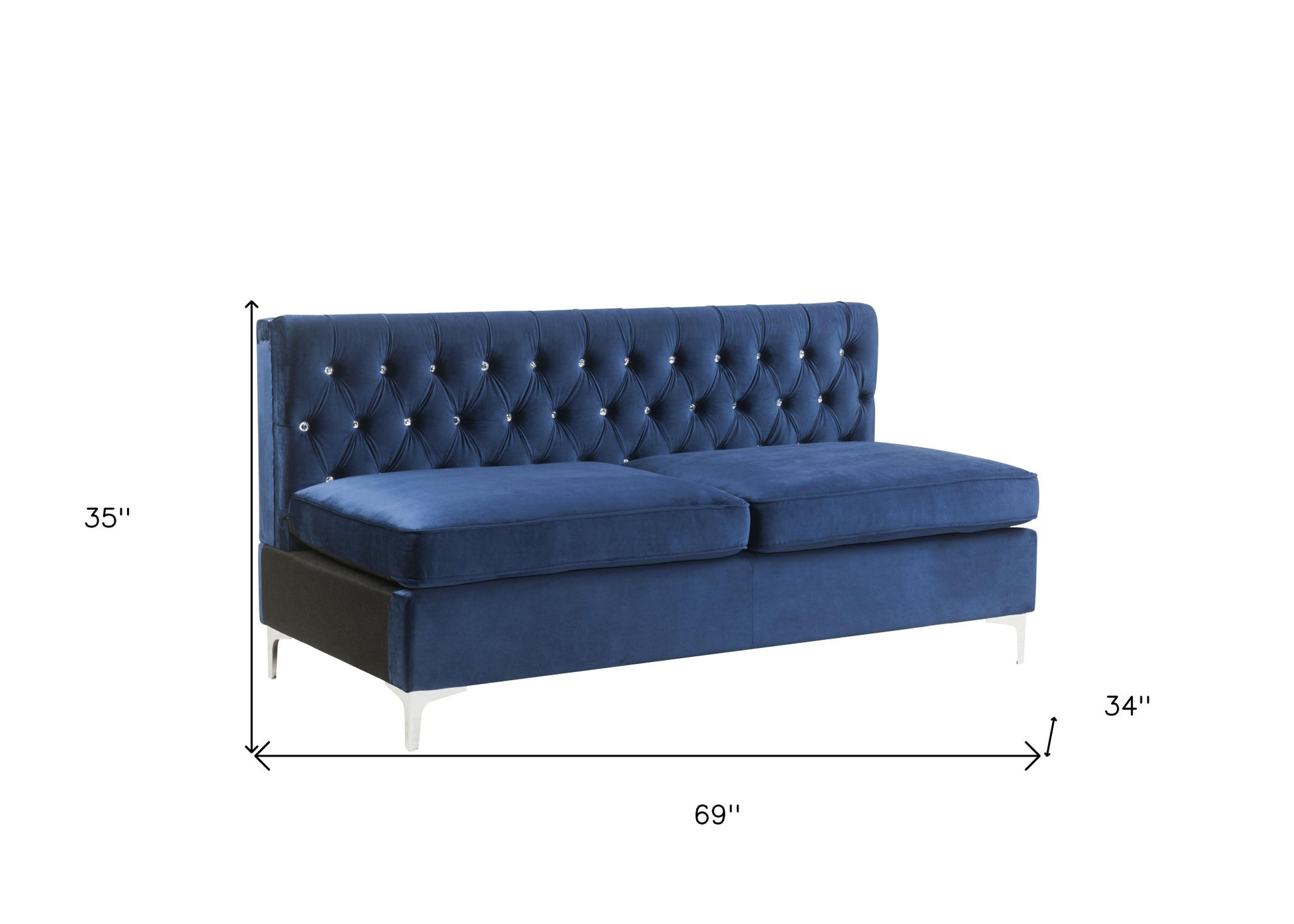 69" Blue Velvet And Silver Sofa With Two Toss Pillows By Homeroots | Sofas | Modishstore - 6