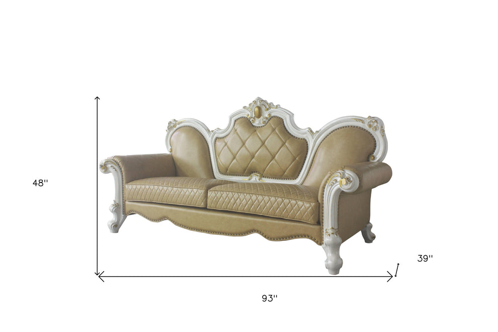 93" Butterscotch Faux Leather And Pearl Sofa With Five Toss Pillows By Homeroots | Sofas | Modishstore - 5