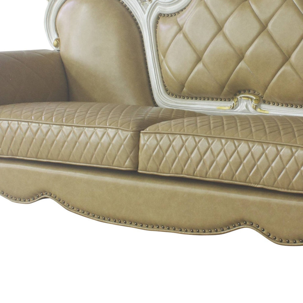 93" Butterscotch Faux Leather And Pearl Sofa With Five Toss Pillows By Homeroots | Sofas | Modishstore - 3