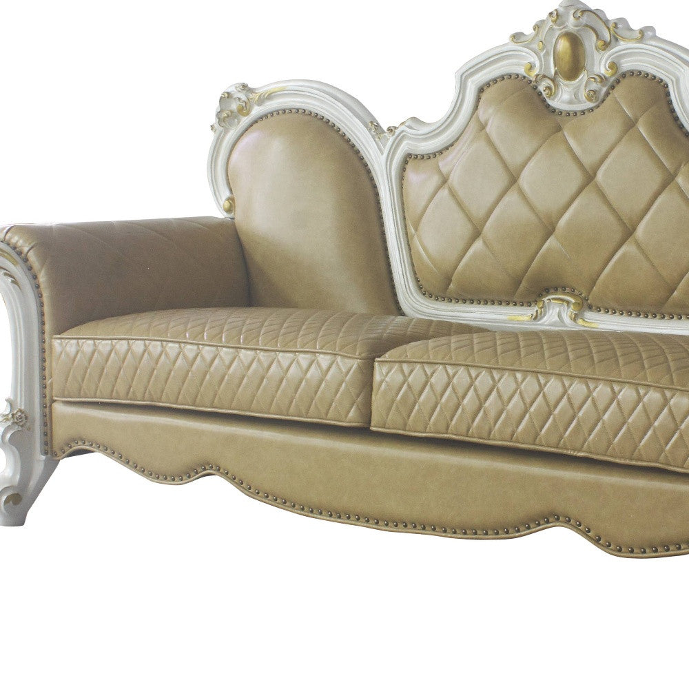 93" Butterscotch Faux Leather And Pearl Sofa With Five Toss Pillows By Homeroots